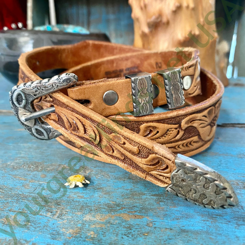 Vintage Sterling Silver Rose Gold Ranger Buckle Set Leather Belt Belts