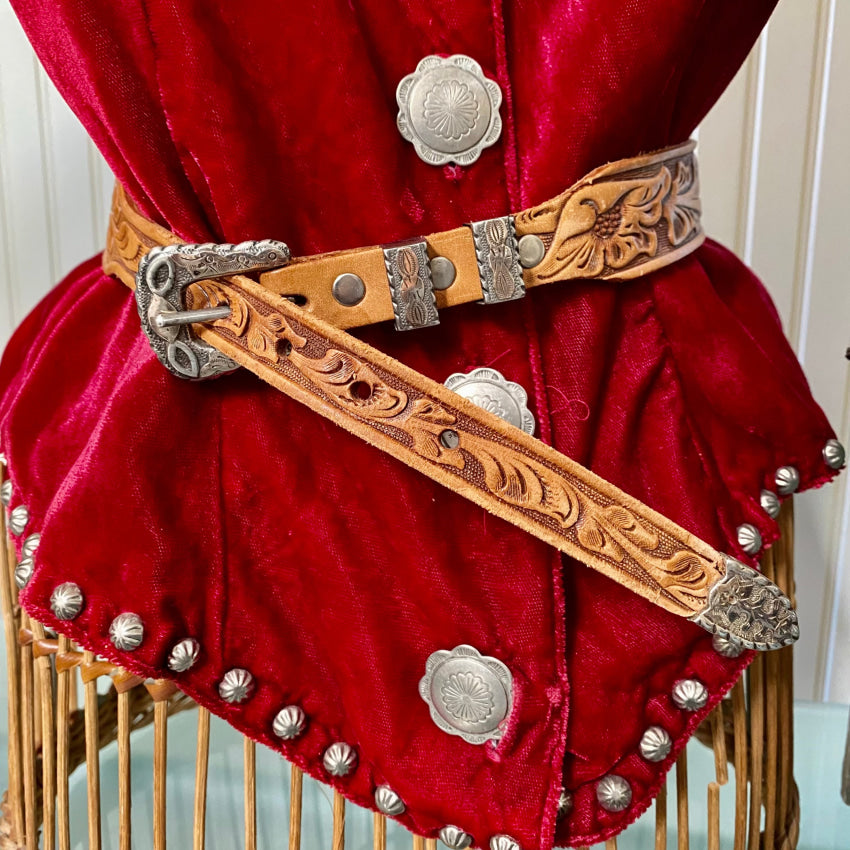 Vintage Sterling Silver Rose Gold Ranger Buckle Set Leather Belt Belts