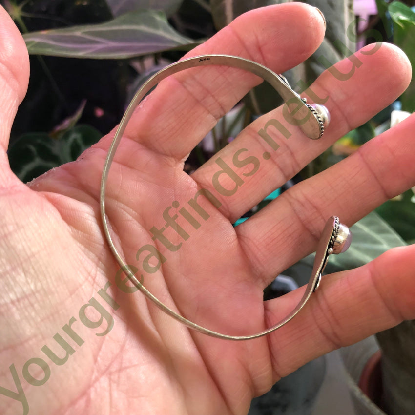 Vintage Sterling Silver & Rose Quartz Torque Bracelet Bracelet