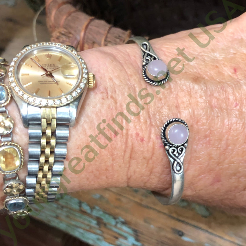Vintage Sterling Silver & Rose Quartz Torque Bracelet Bracelet