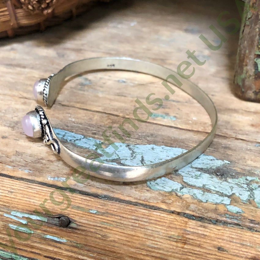 Vintage Sterling Silver & Rose Quartz Torque Bracelet Bracelet