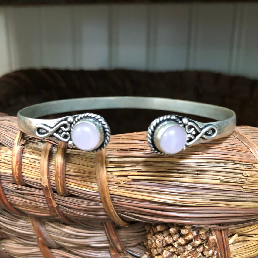 Vintage Sterling Silver & Rose Quartz Torque Bracelet Bracelet