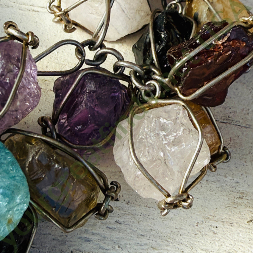 Vintage Sterling Silver & Rough Gemstone Bracelet & Pierced Earrings Set bracelet & earrings