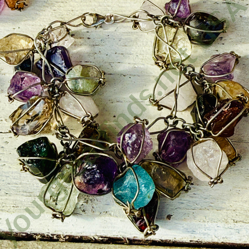 Vintage Sterling Silver & Rough Gemstone Bracelet & Pierced Earrings Set bracelet & earrings