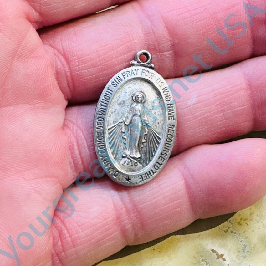 Vintage Sterling Silver Sacred Mother Mary Devotional Pendant
