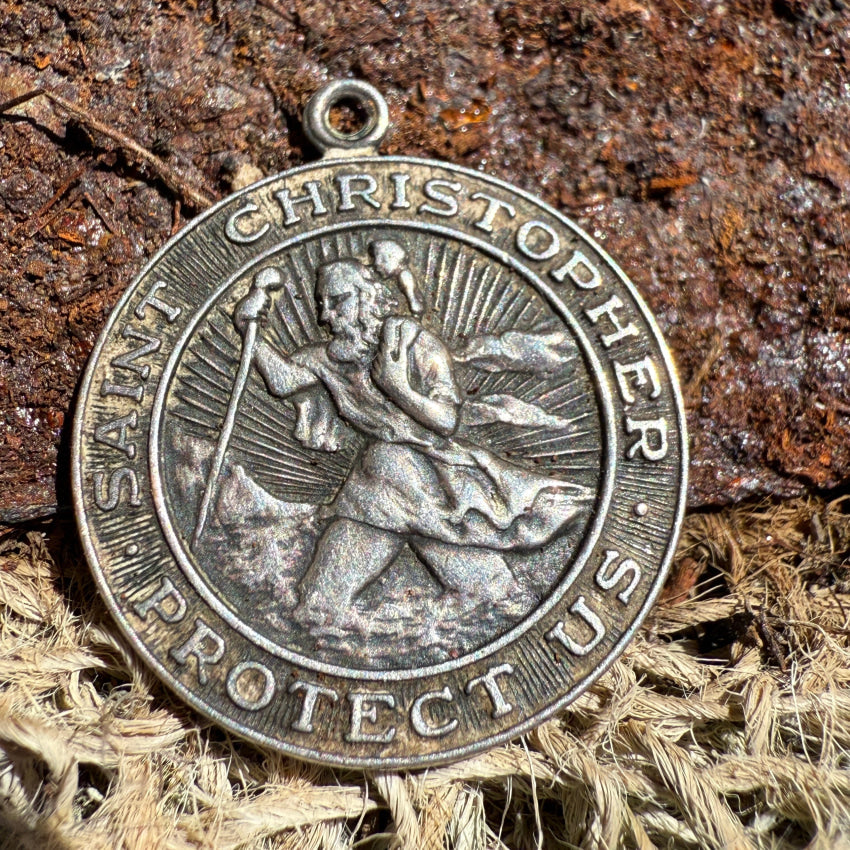 Vintage Sterling Silver Saint Christopher Medallion Pendant St. Christopher