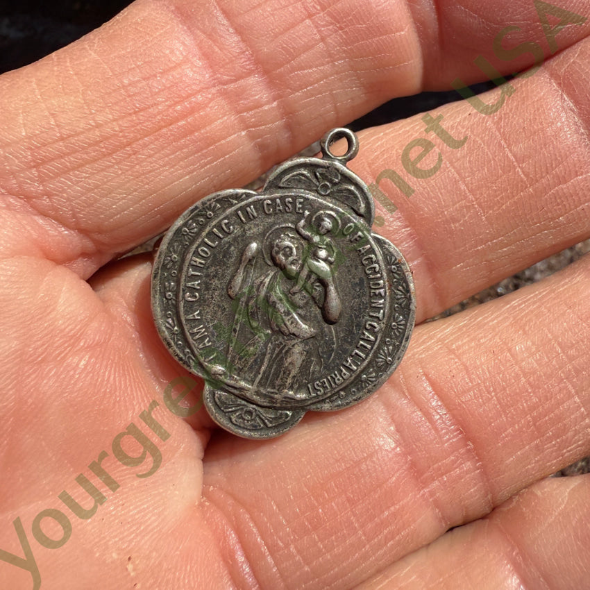Vintage Sterling Silver Saint Christopher Medallion Pendant St. Christopher