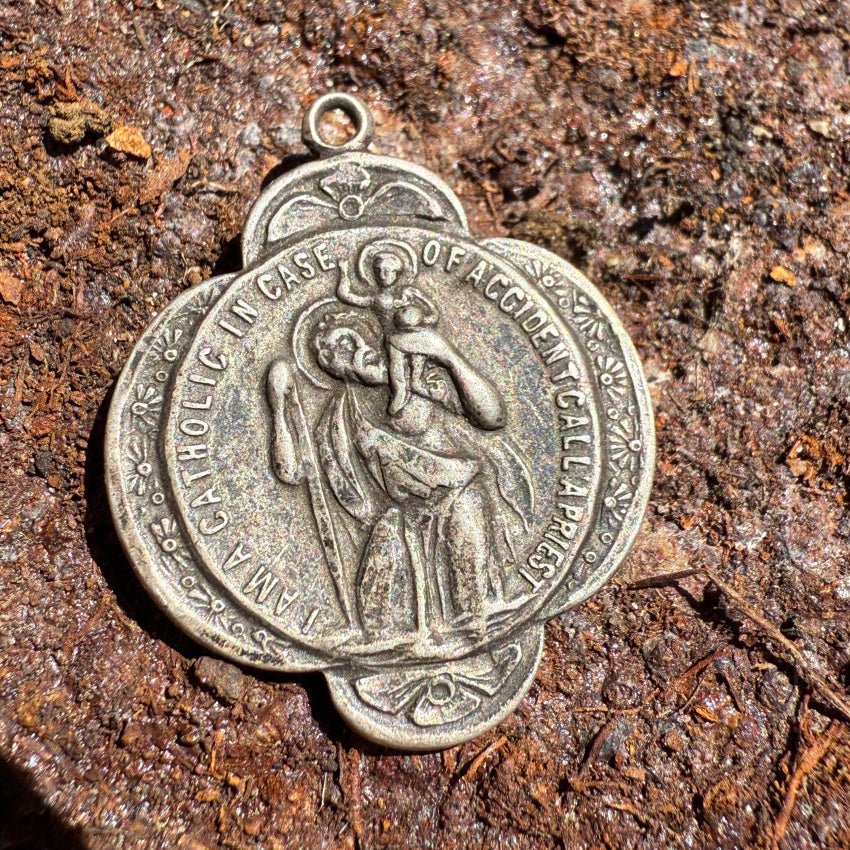 Vintage Sterling Silver Saint Christopher Medallion Pendant St. Christopher