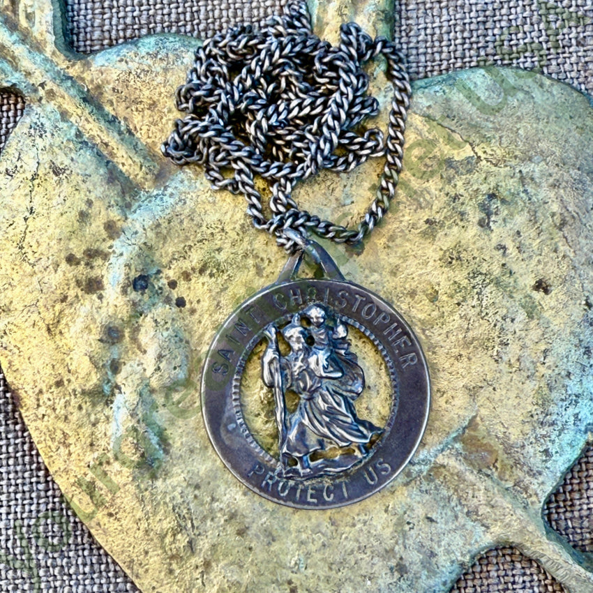 Vintage Sterling Silver Saint Christopher Necklace st. christopher