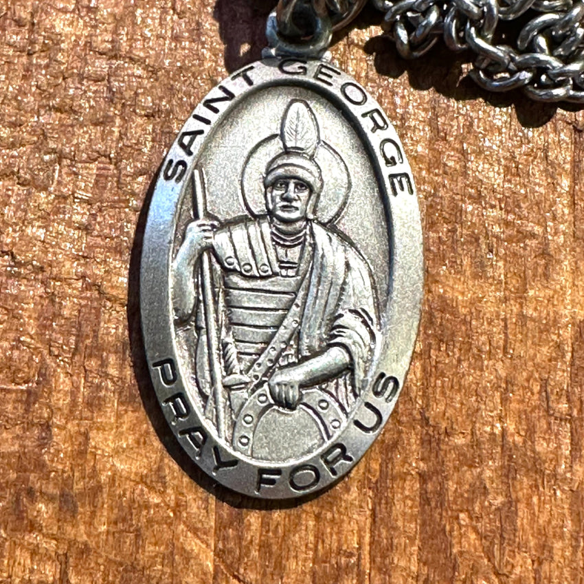 Vintage Sterling Silver Saint George Protective Necklace Creed