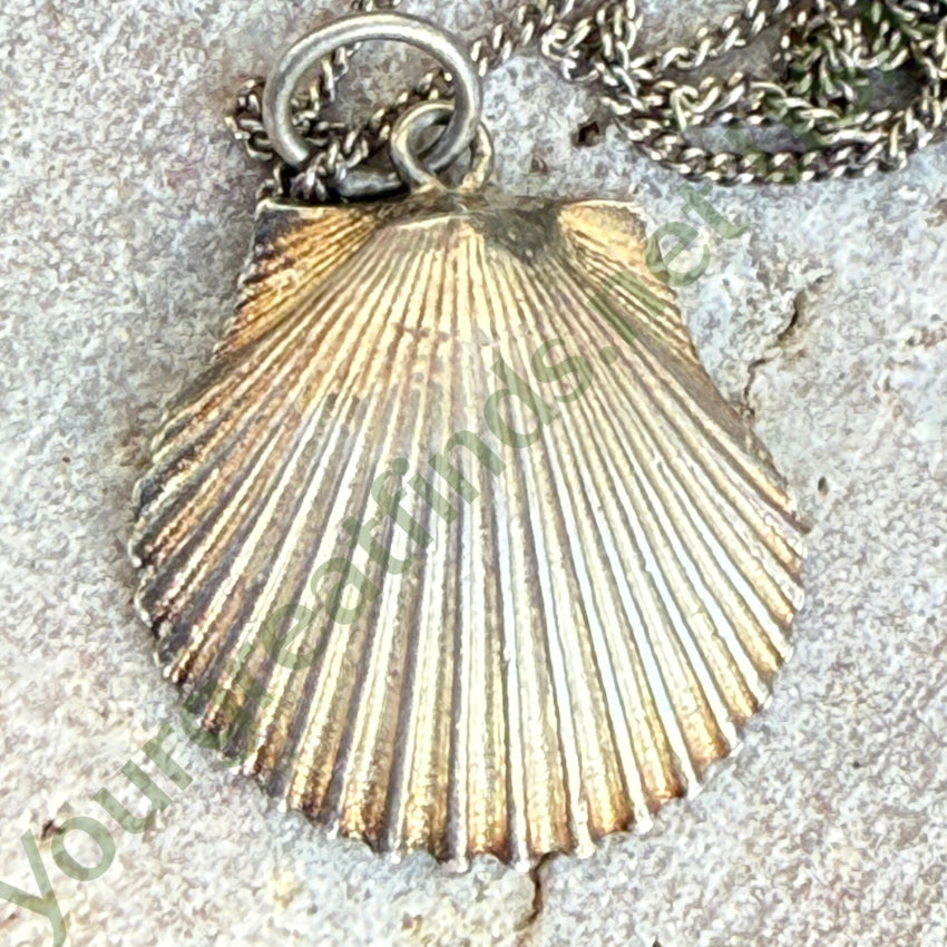 Vintage Sterling Silver Scallop Shell Necklace necklace