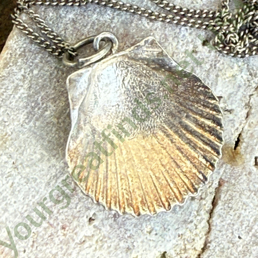 Vintage Sterling Silver Scallop Shell Necklace necklace