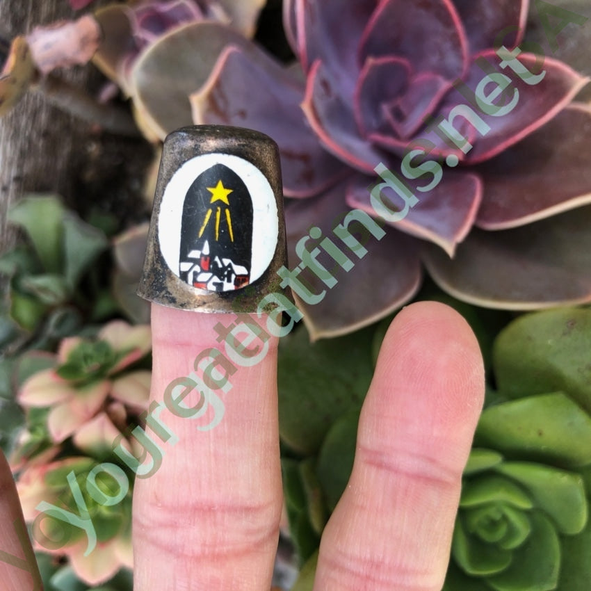Vintage Sterling Silver Sewing Thimble with Enamel Plaque Yourgreatfinds