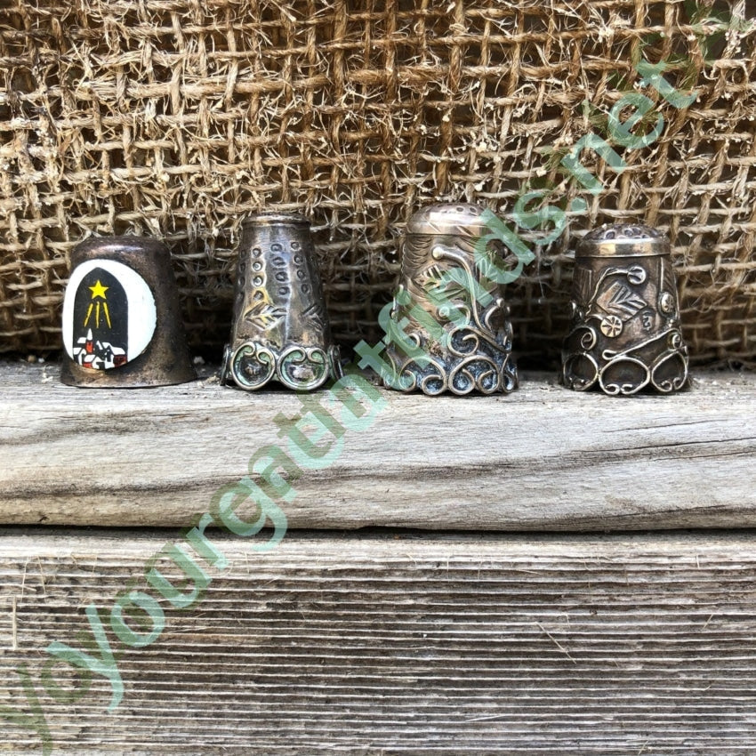 Vintage Sterling Silver Sewing Thimble with Enamel Plaque Yourgreatfinds