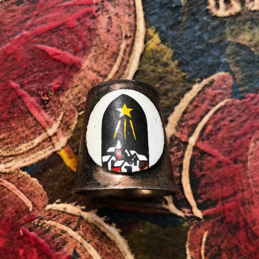 Vintage Sterling Silver Sewing Thimble with Enamel Plaque Yourgreatfinds