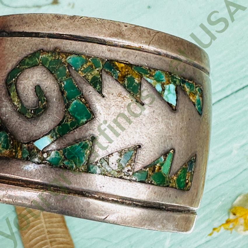 Vintage Sterling Silver Shiprock Mosaic Wide Cuff Bracelet Bracelet