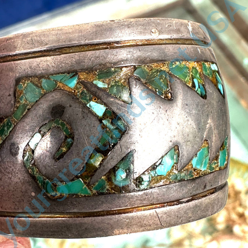 Vintage Sterling Silver Shiprock Mosaic Wide Cuff Bracelet Bracelet