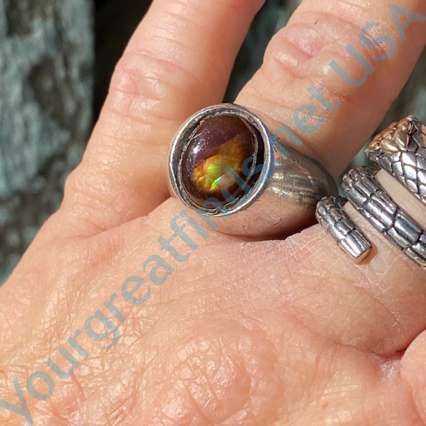 Vintage Sterling Silver Signet Ring Fire Agate Size 9 3/4 Rings