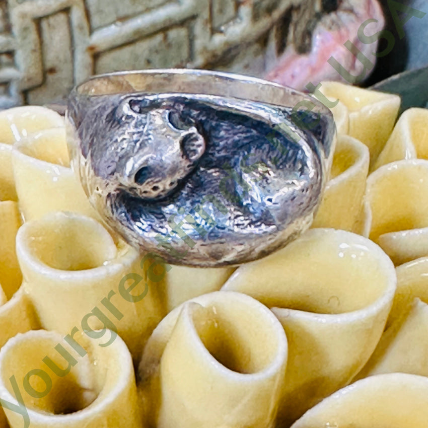 Vintage Sterling Silver Sleeping Cat Ring Size 6