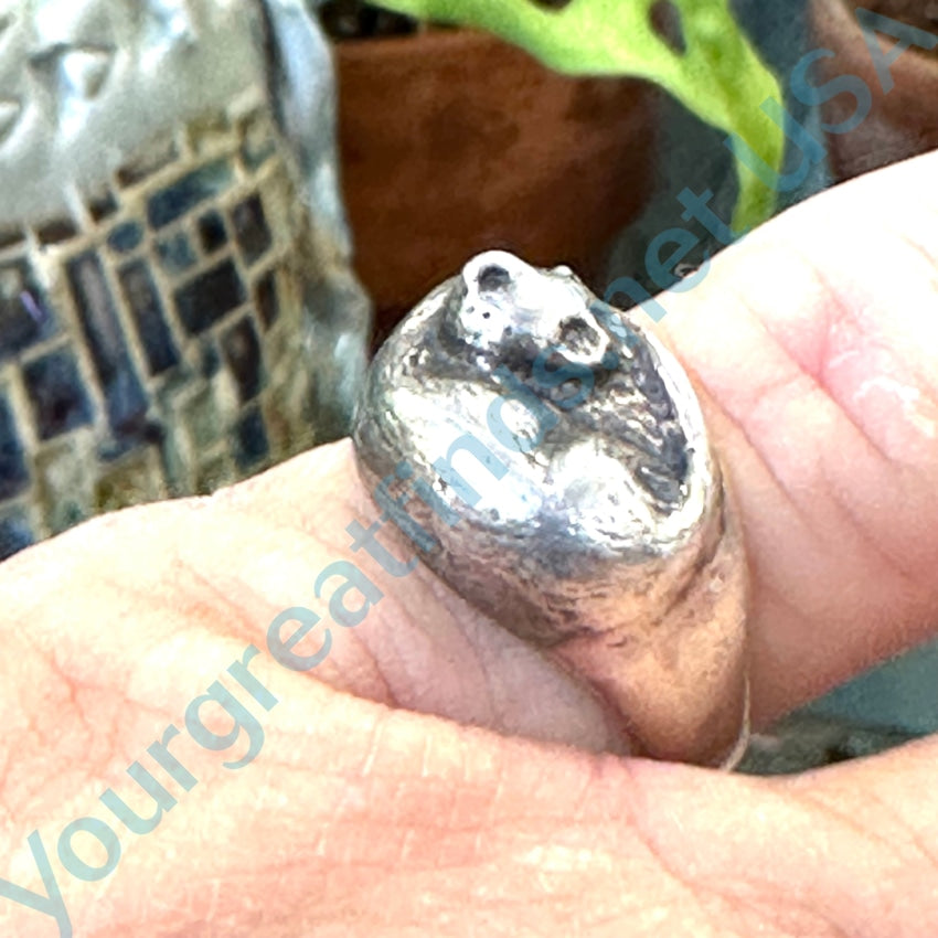 Vintage Sterling Silver Sleeping Cat Ring Size 6