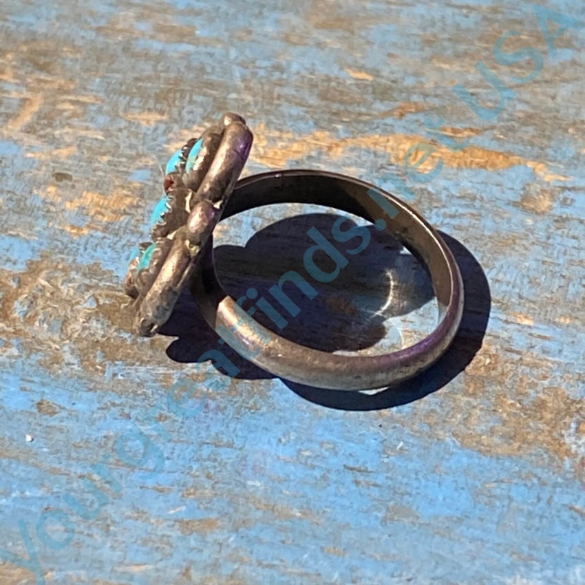 Vintage Sterling Silver Snake Eye Turquoise Ring 5 1/4