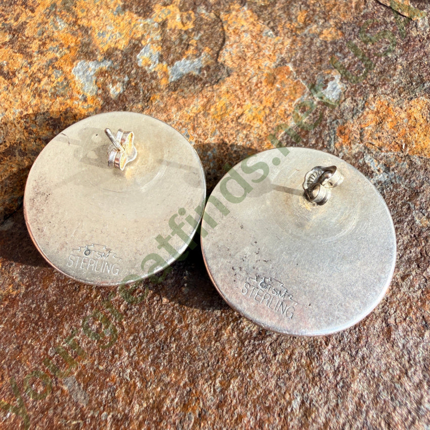 Vintage Sterling Silver Southwestern Button Pierced Post Earrings pierced post earrings