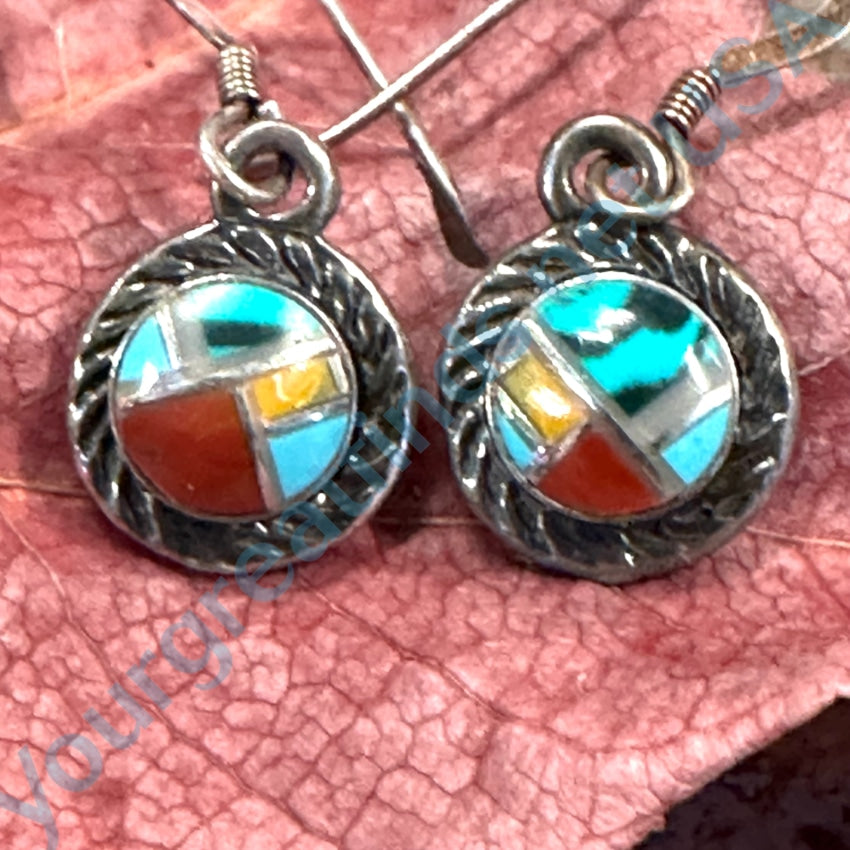 Vintage Sterling Silver Southwestern Channel Inlay Pierced Earrings