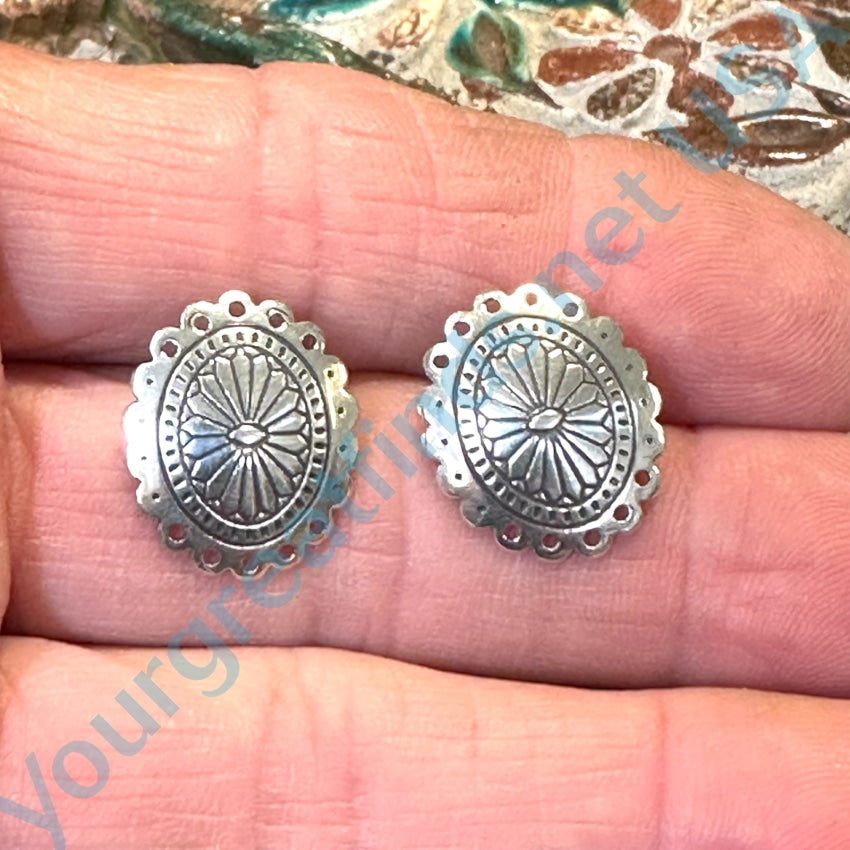 Vintage Sterling Silver Southwestern Concho Pierced Earrings