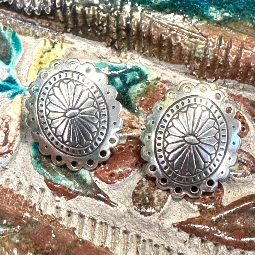 Vintage Sterling Silver Southwestern Concho Pierced Earrings