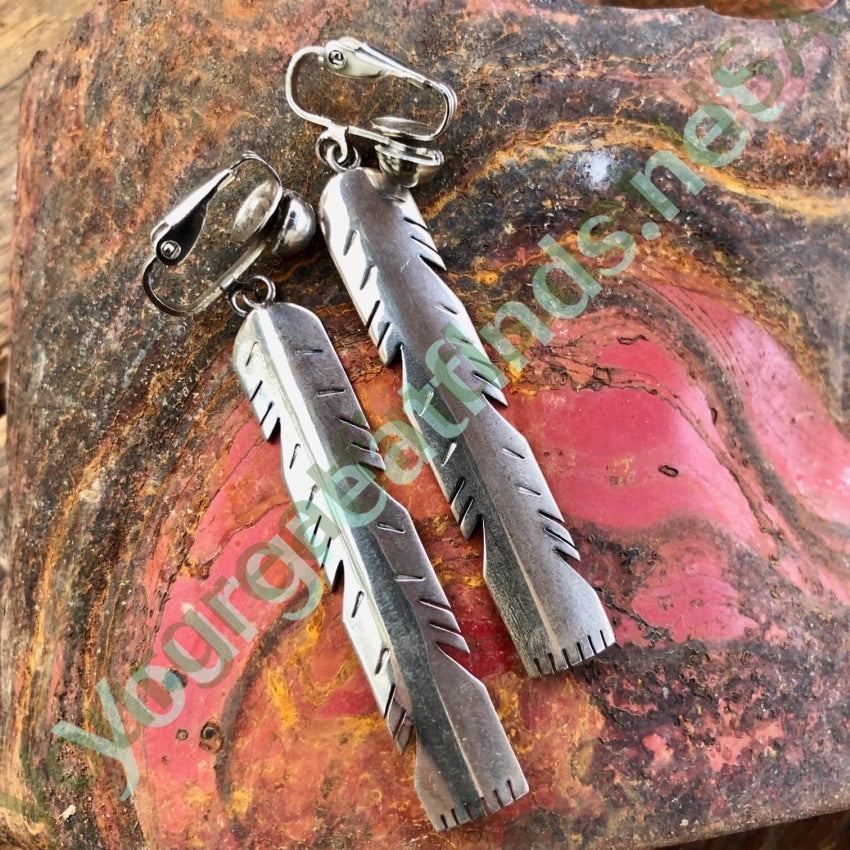 Vintage Sterling Silver Southwestern Feather Earrings Yourgreatfinds