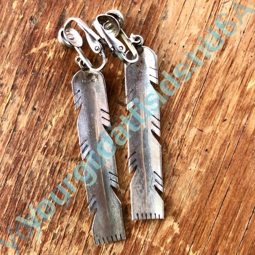 Vintage Sterling Silver Southwestern Feather Earrings Yourgreatfinds