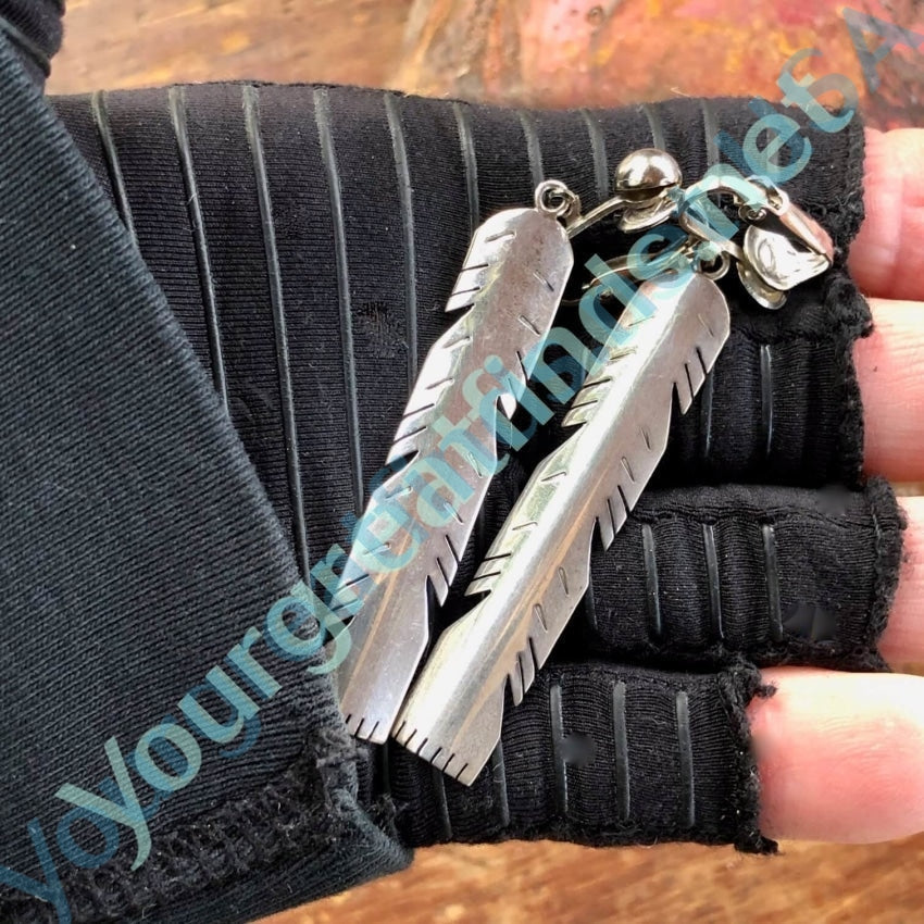 Vintage Sterling Silver Southwestern Feather Earrings Yourgreatfinds