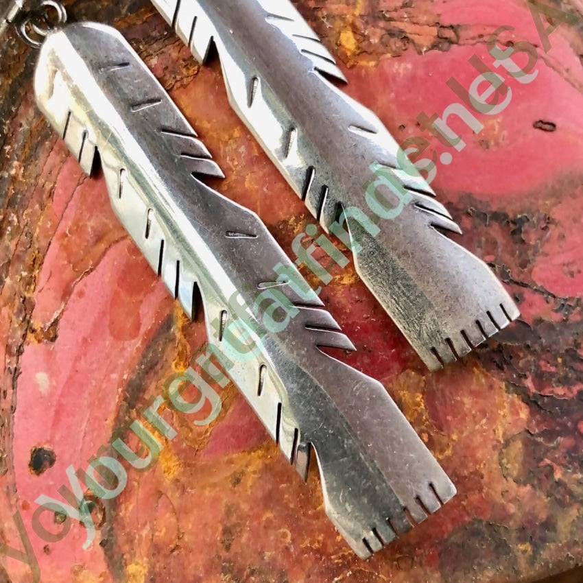 Vintage Sterling Silver Southwestern Feather Earrings Yourgreatfinds