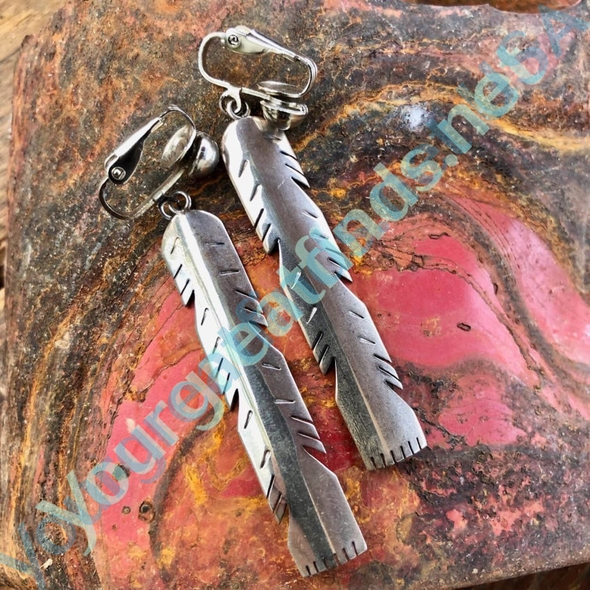Vintage Sterling Silver Southwestern Feather Earrings Yourgreatfinds