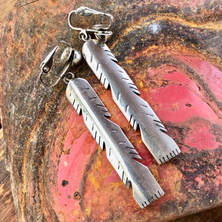 Vintage Sterling Silver Southwestern Feather Earrings Yourgreatfinds