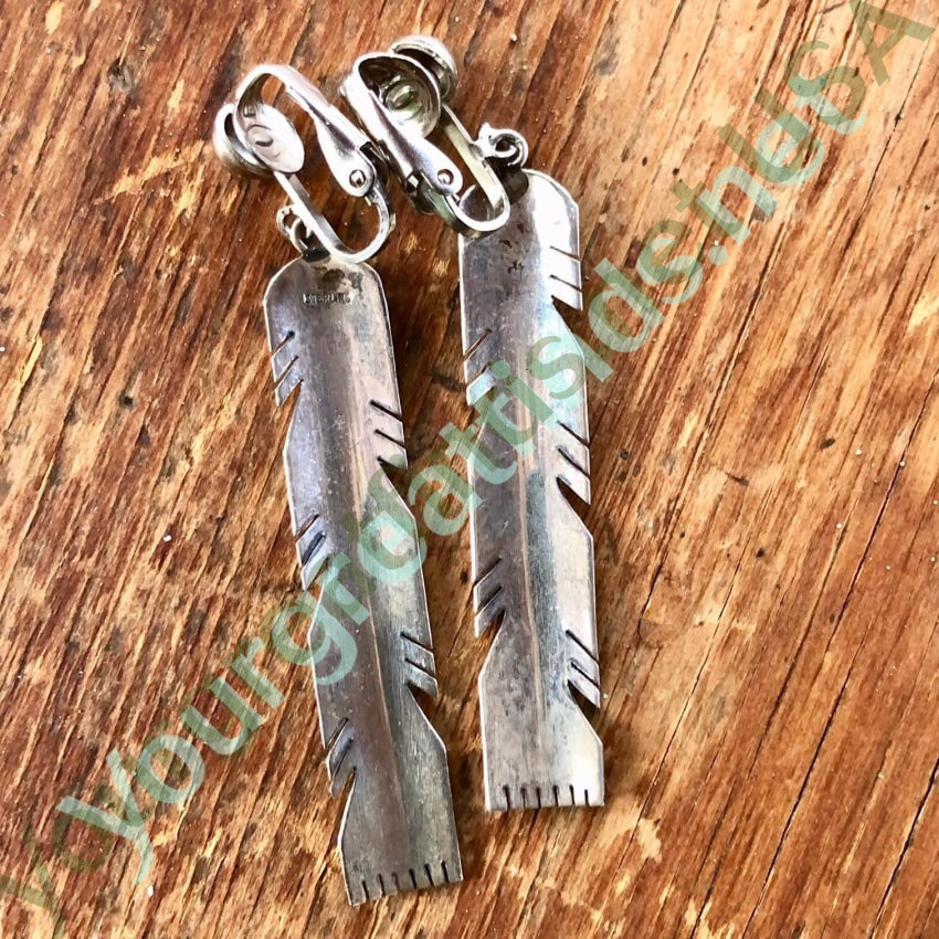 Vintage Sterling Silver Southwestern Feather Earrings Yourgreatfinds