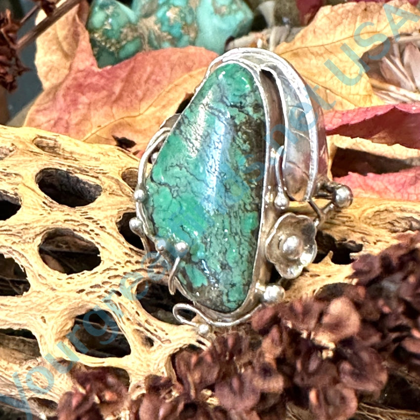 Vintage Sterling Silver &amp; Spider Web Turquoise Ring Size 7