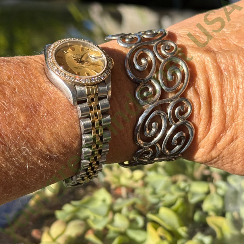 Vintage Sterling Silver Spiral Design Wide Cuff Bracelet bracelet