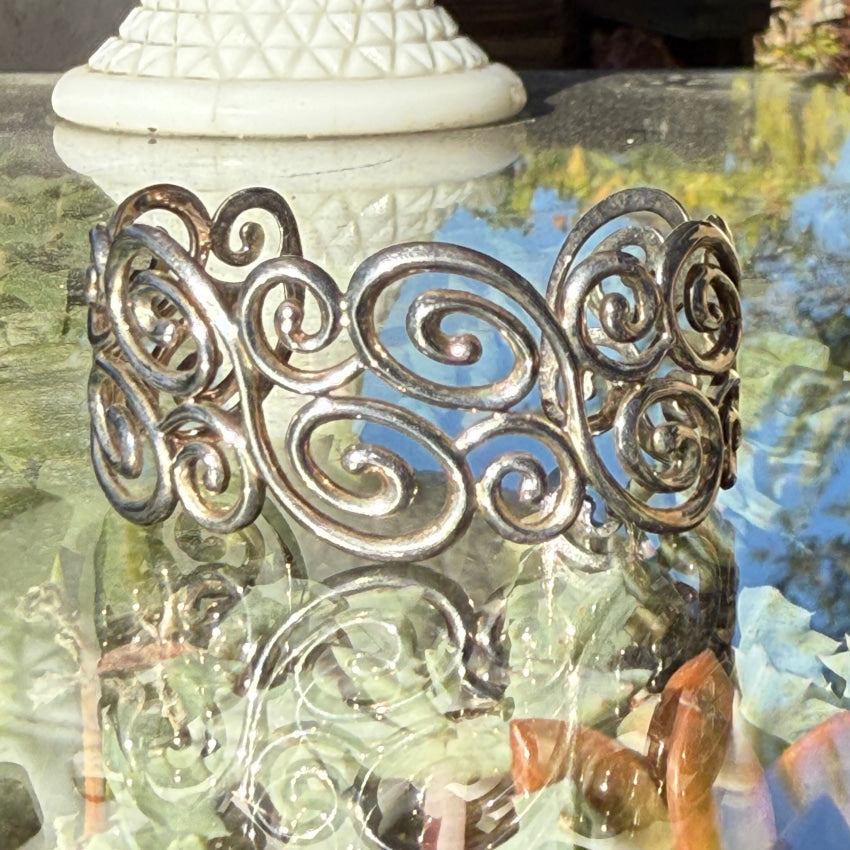 Vintage Sterling Silver Spiral Design Wide Cuff Bracelet bracelet