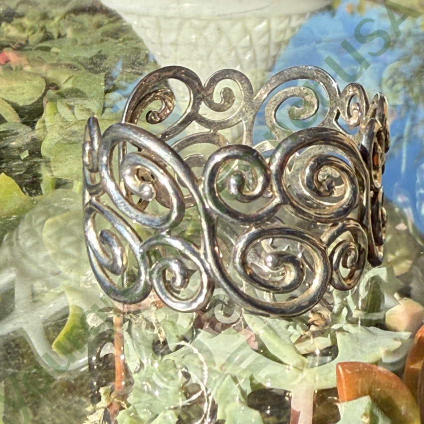 Vintage Sterling Silver Spiral Design Wide Cuff Bracelet bracelet