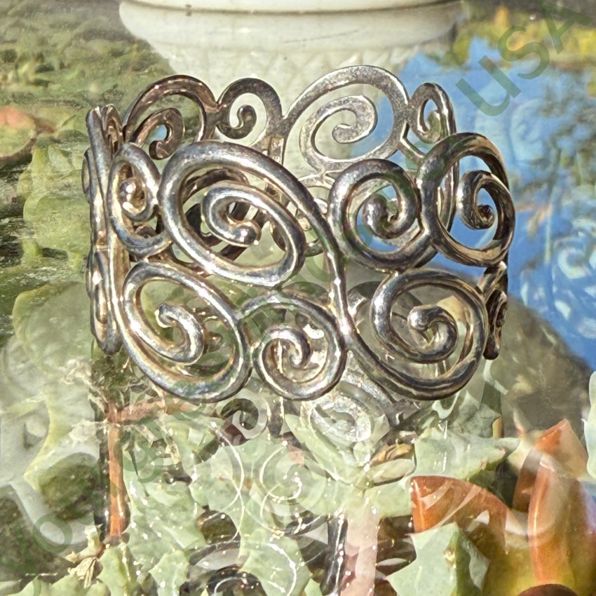 Vintage Sterling Silver Spiral Design Wide Cuff Bracelet bracelet