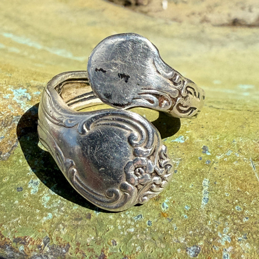 Vintage Sterling Silver Spoon Ring Bypass Adjustable Ring
