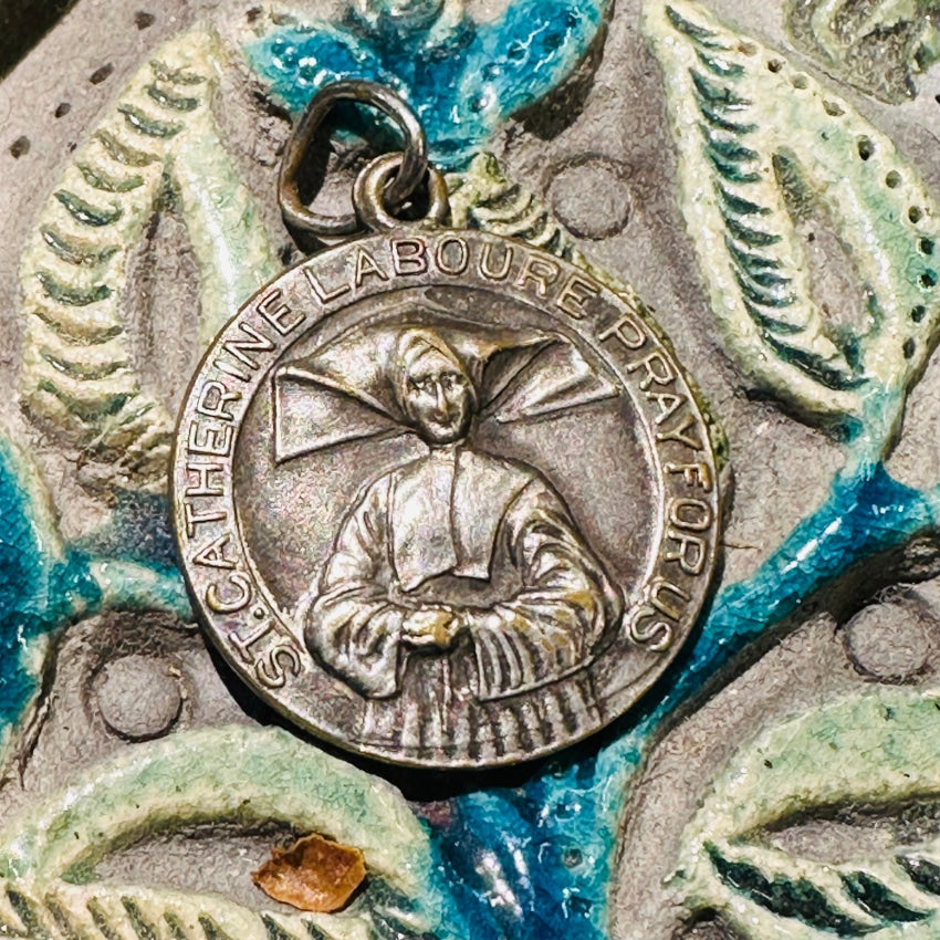Vintage Sterling Silver St. Catherine Laboure Devotional Pendant Charm