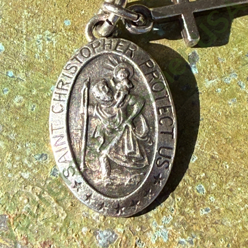 Vintage Sterling Silver St. Christopher & Cross Pendant pendant