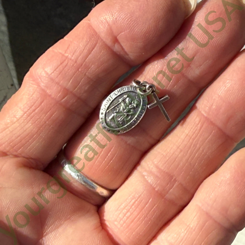 Vintage Sterling Silver St. Christopher & Cross Pendant pendant