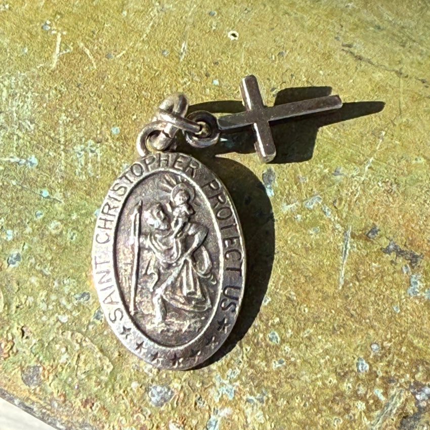 Vintage Sterling Silver St. Christopher & Cross Pendant pendant