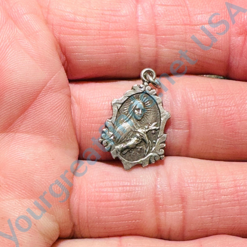 Vintage Sterling Silver St. Theresa Devotional Pendant Charm