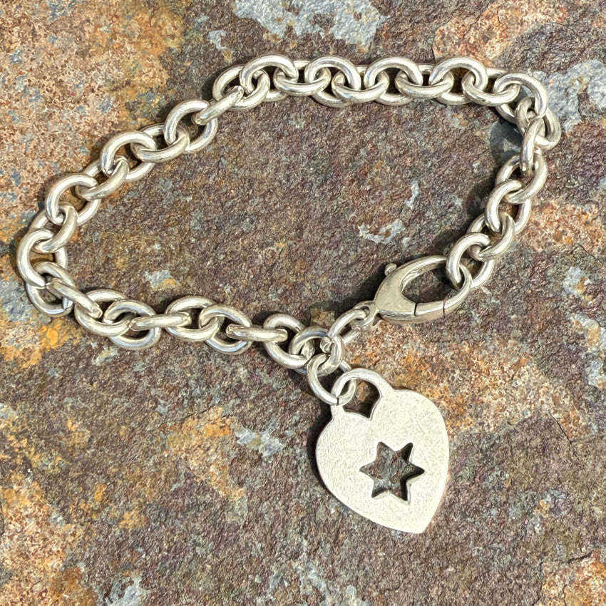 Vintage Sterling Silver Star Heart Charm Bracelet bracelet