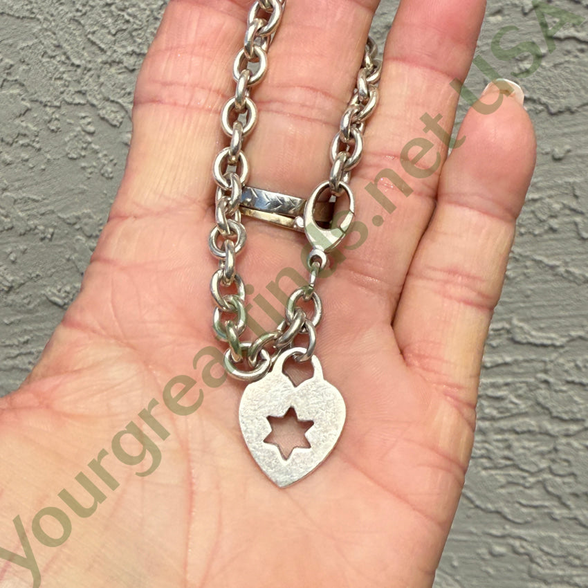 Vintage Sterling Silver Star Heart Charm Bracelet bracelet