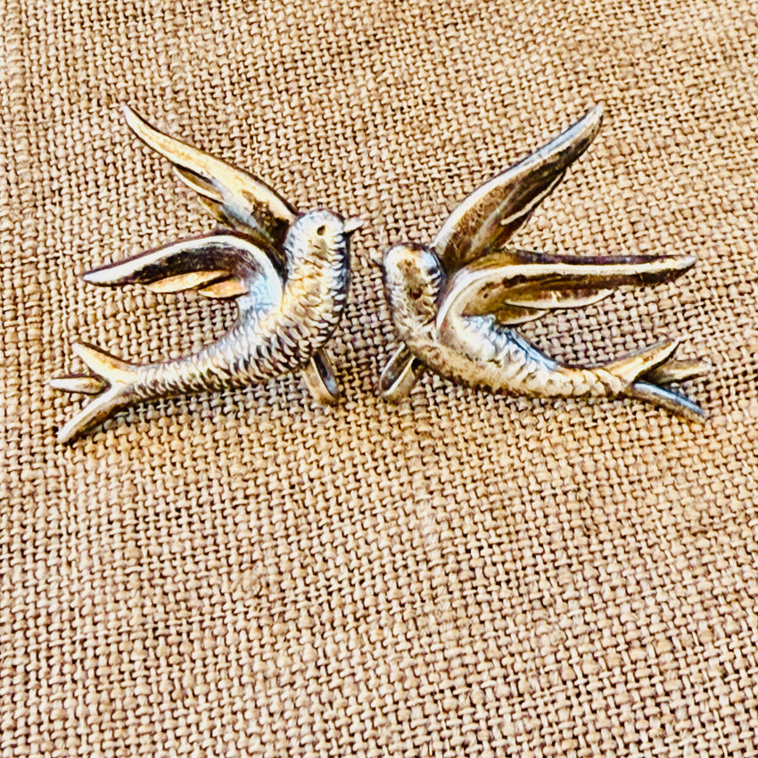 Vintage Sterling Silver Swallow Bird Clip Earrings ring